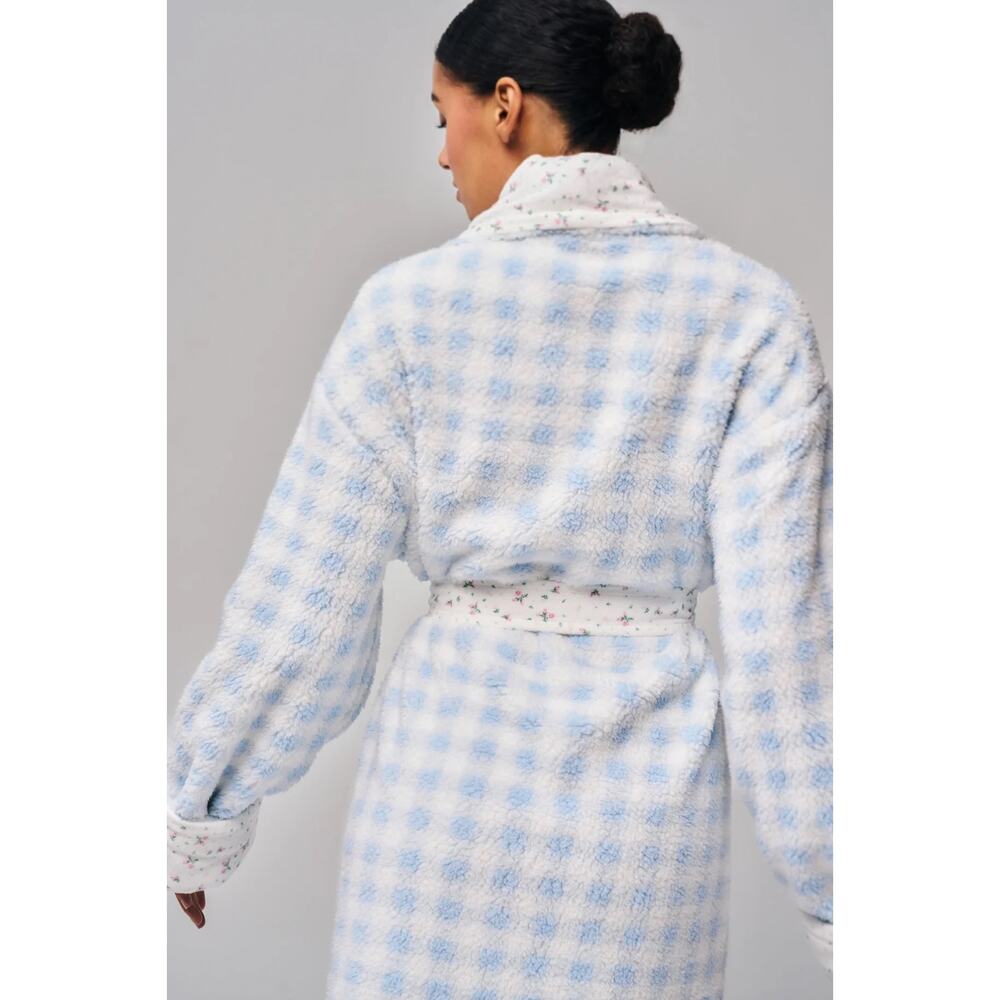 Guizo Cozy Cloud Reversible Robe Smal ? Medium Floral White Gingham NEW - Picture 9 of 16